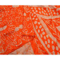 Sanskriti Vintage Saree 100% Pure Silk Orange & Cream Saree Batik Work 5+Yd Craft Fabric Create-Floral Dresses, Kaftans, Skirts, Projects