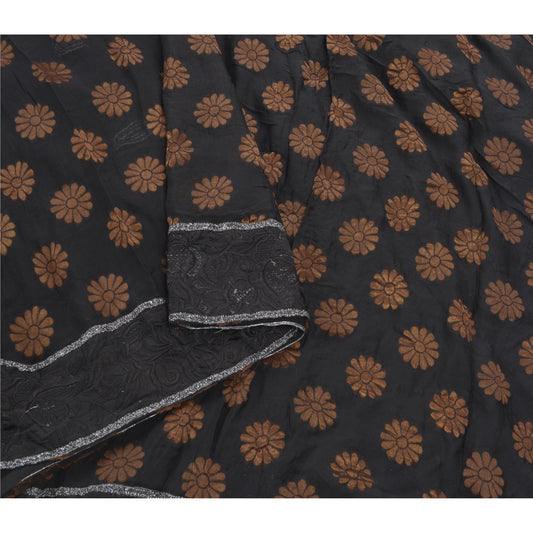 Sanskriti Vintage Saree Pure Georgette Silk Hand Beaded Sari Sustainable Fabric Blouse Piece