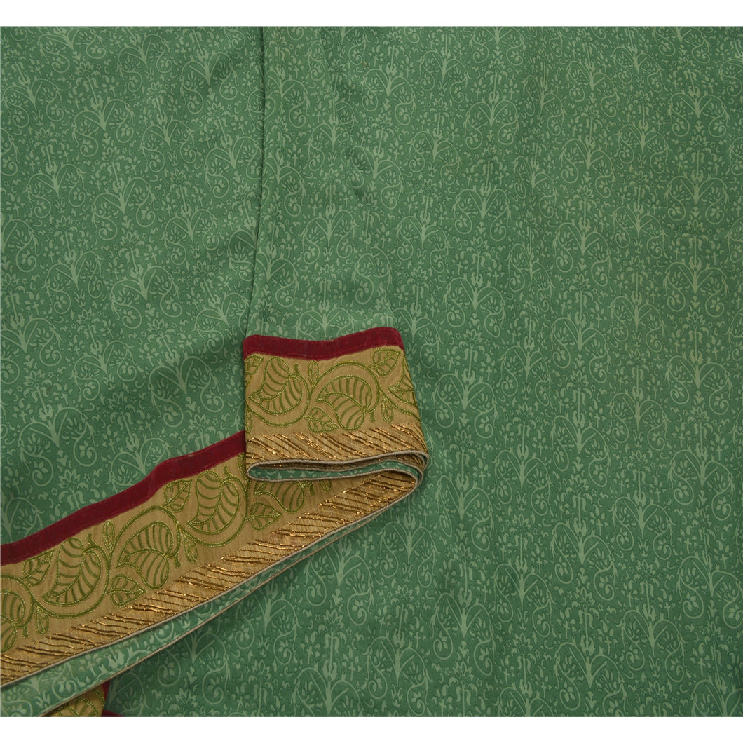Sanskriti Vinatage Green Saree Georgette Embroidered Premium Fabric Craft Sari