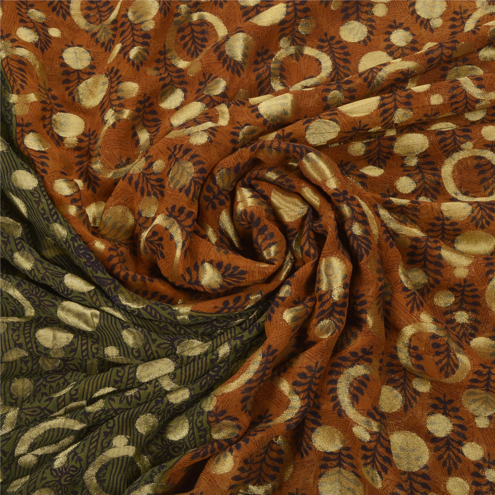 Сари из санскрити, винтажные зеленые, смесь жоржета, тканая ремесленная экологичная ткань, премиум-класса