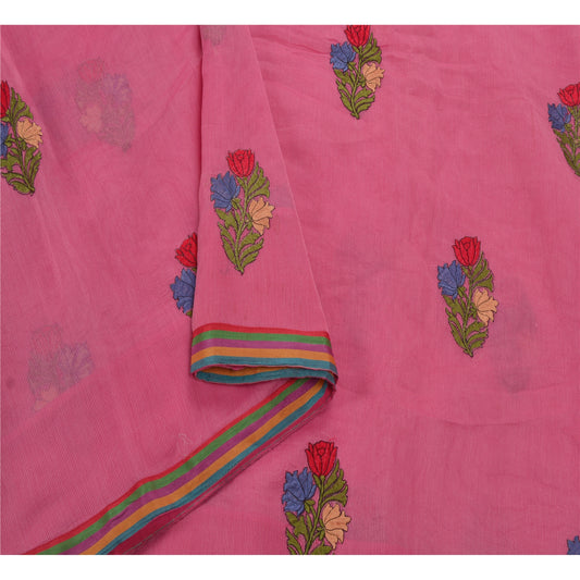 Sanskriti Vintage Pink Indian Sari Art Silk Embroidered Sarees Craft Sustainable Fabric