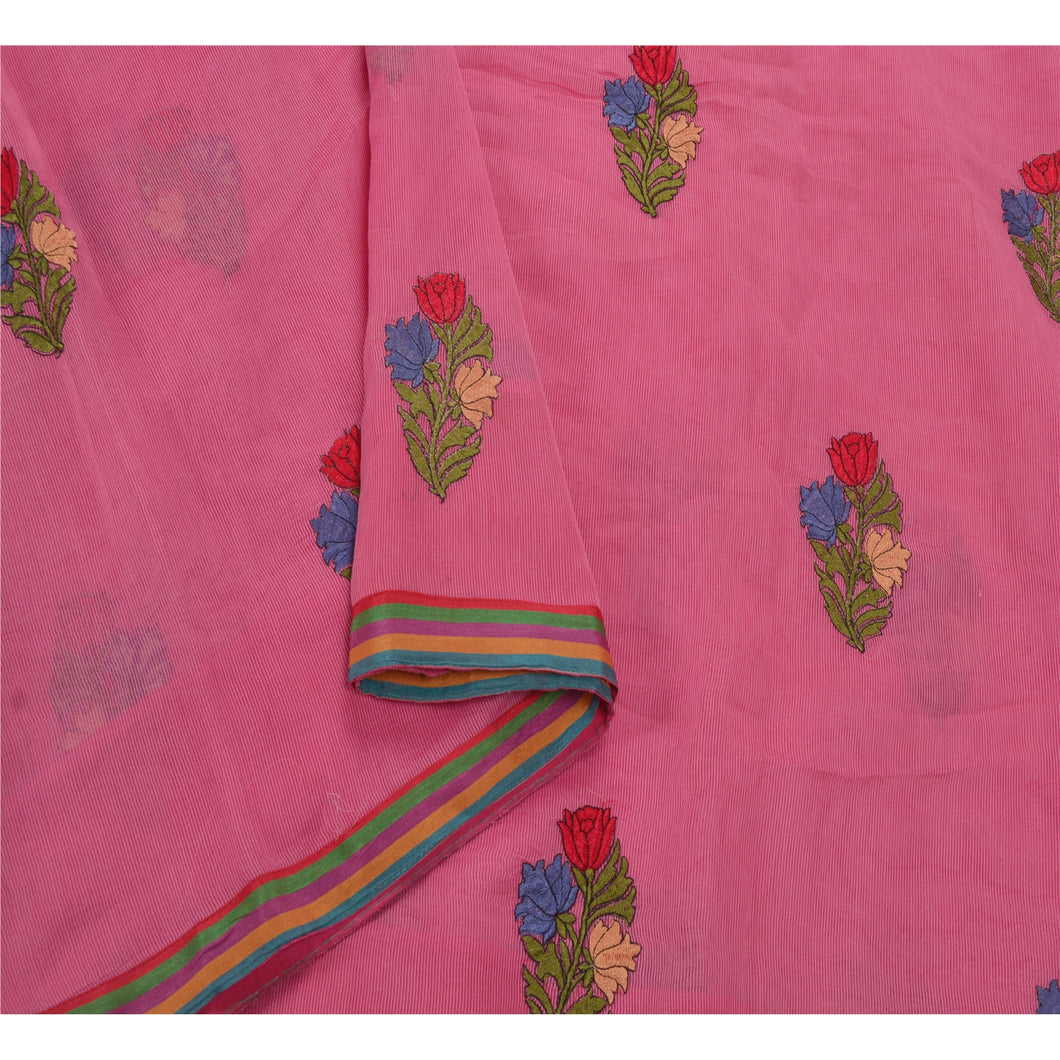 Sanskriti Vintage Pink Indian Sari Art Silk Embroidered Sarees Craft Fabric