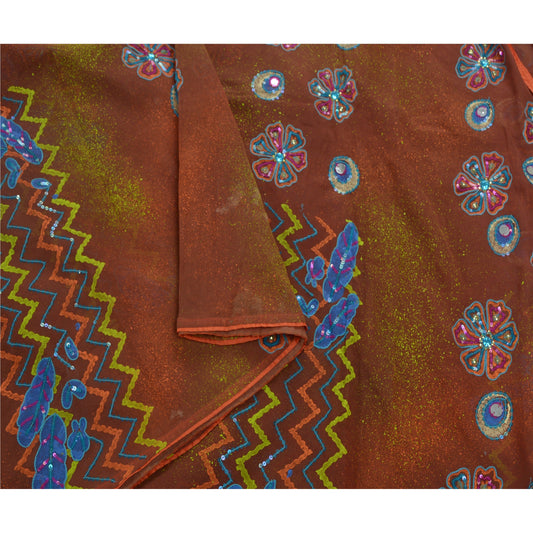 Sanskriti Vintage Sarees Pure Georgette Silk Hand Beaded Painted Sustainable Fabric Sari