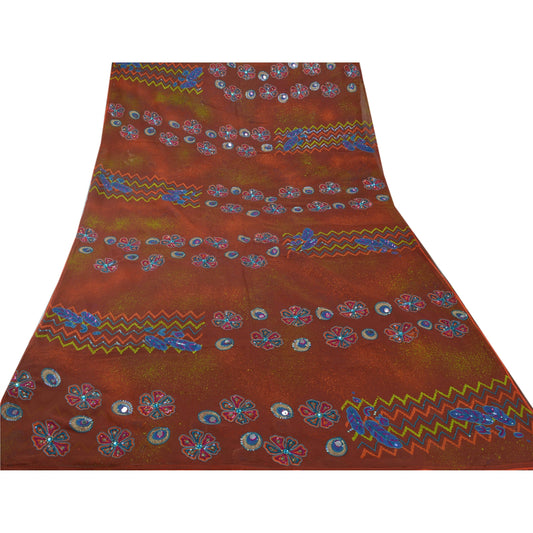 Sanskriti Vintage Sarees Pure Georgette Silk Hand Beaded Painted Sustainable Fabric Sari