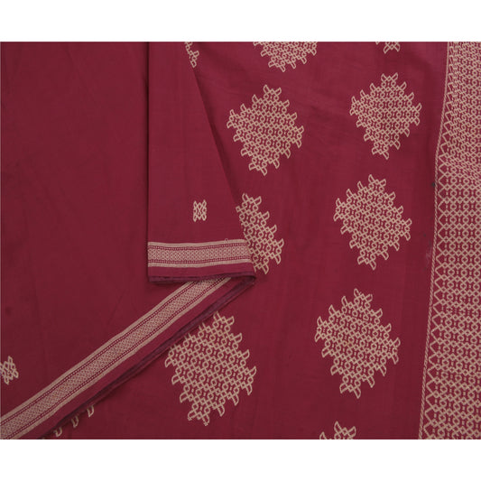 Sanskriti Vintage Dark Red Saree Art Silk Woven Craft Sustainable Fabric Premium 5 Yd Sari