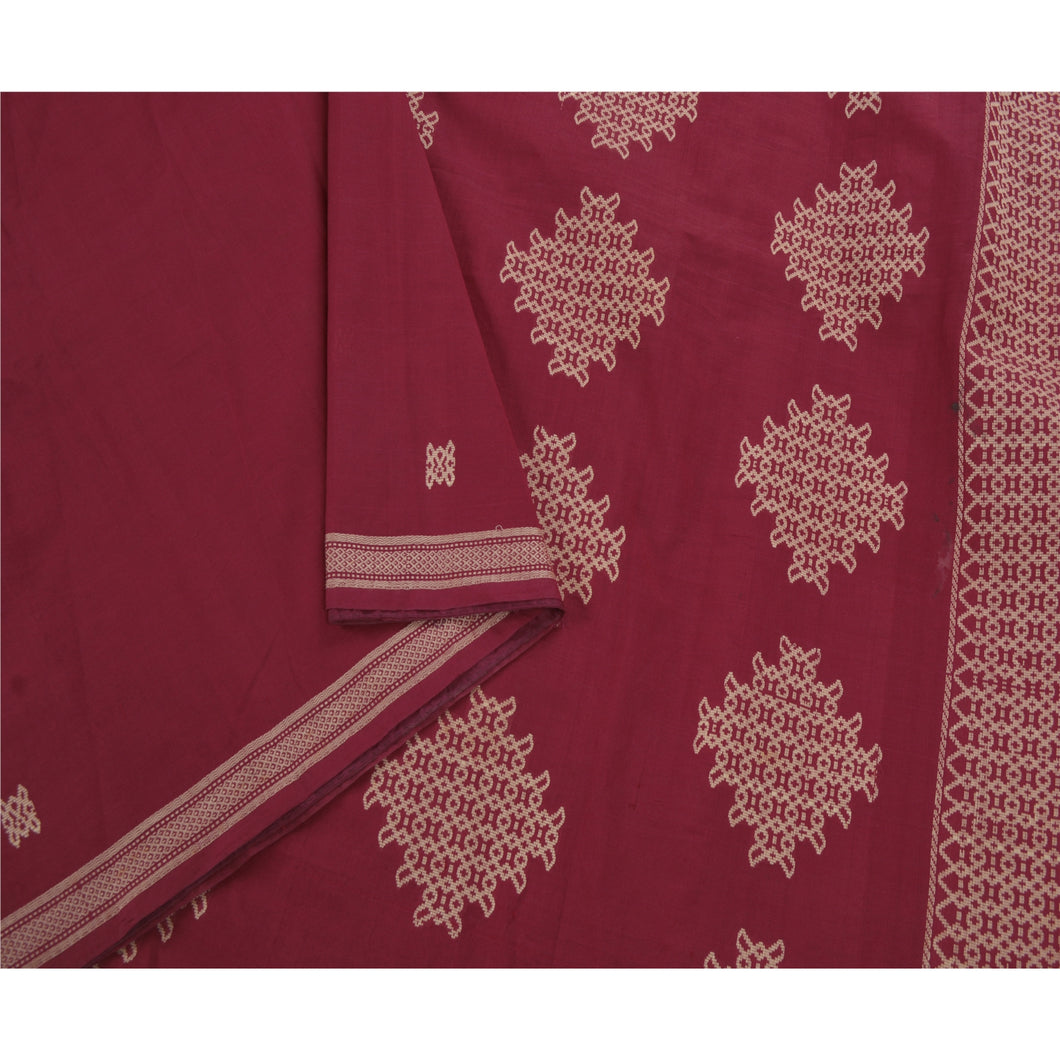 Sanskriti Vinatage Dark Red Saree Art Silk Woven Craft Fabric Premium 5 Yd Sari