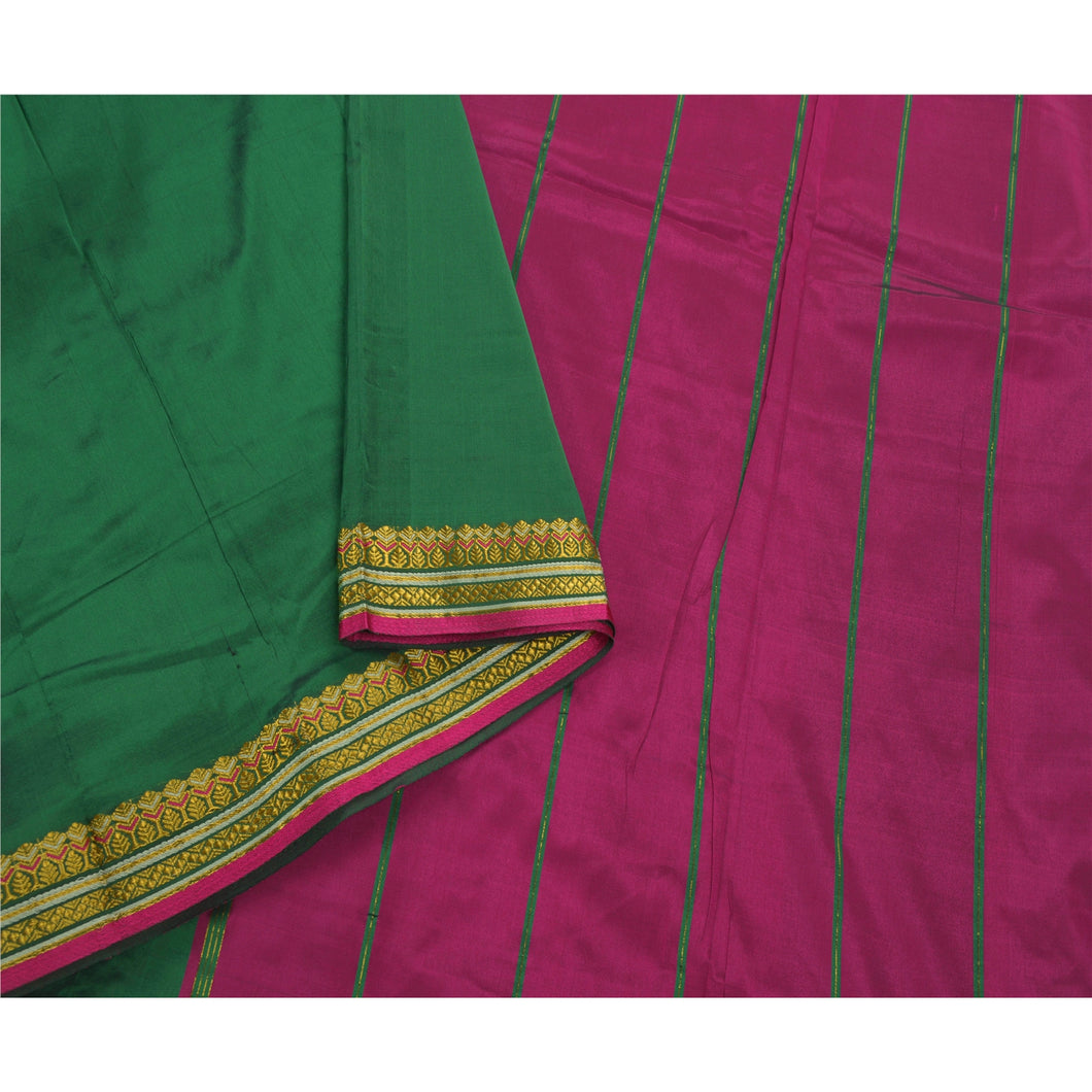 Sanskriti Vinatage Green Saree Art Silk Woven Craft Fabric Premium Zari Sari
