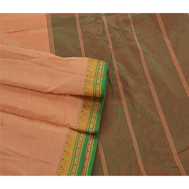 Sanskriti Vintage Peach Sari Kunstsilke Vævet Håndværk Bæredygtigt Stof Premium 5 Yard Sari