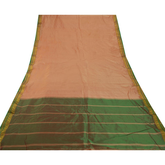 Sanskriti Vintage Peach Saree Art Silk Woven Craft Sustainable Fabric Premium 5 Yard Sari