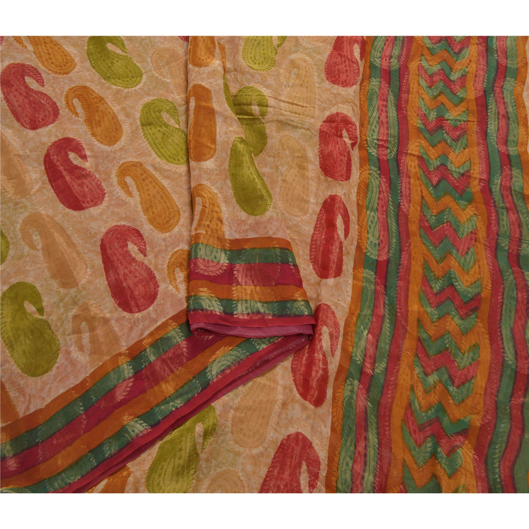 Beige Saree Art Silk Woven Premium Sari Craft 5 Yard Fabric