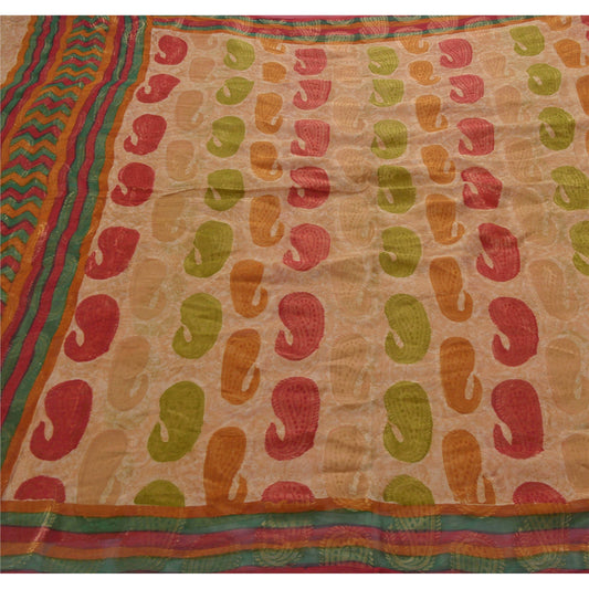 Sanskriti Vintage Beige Saree Art Silk Woven Premium Sari Craft 5 Yard Sustainable Fabric