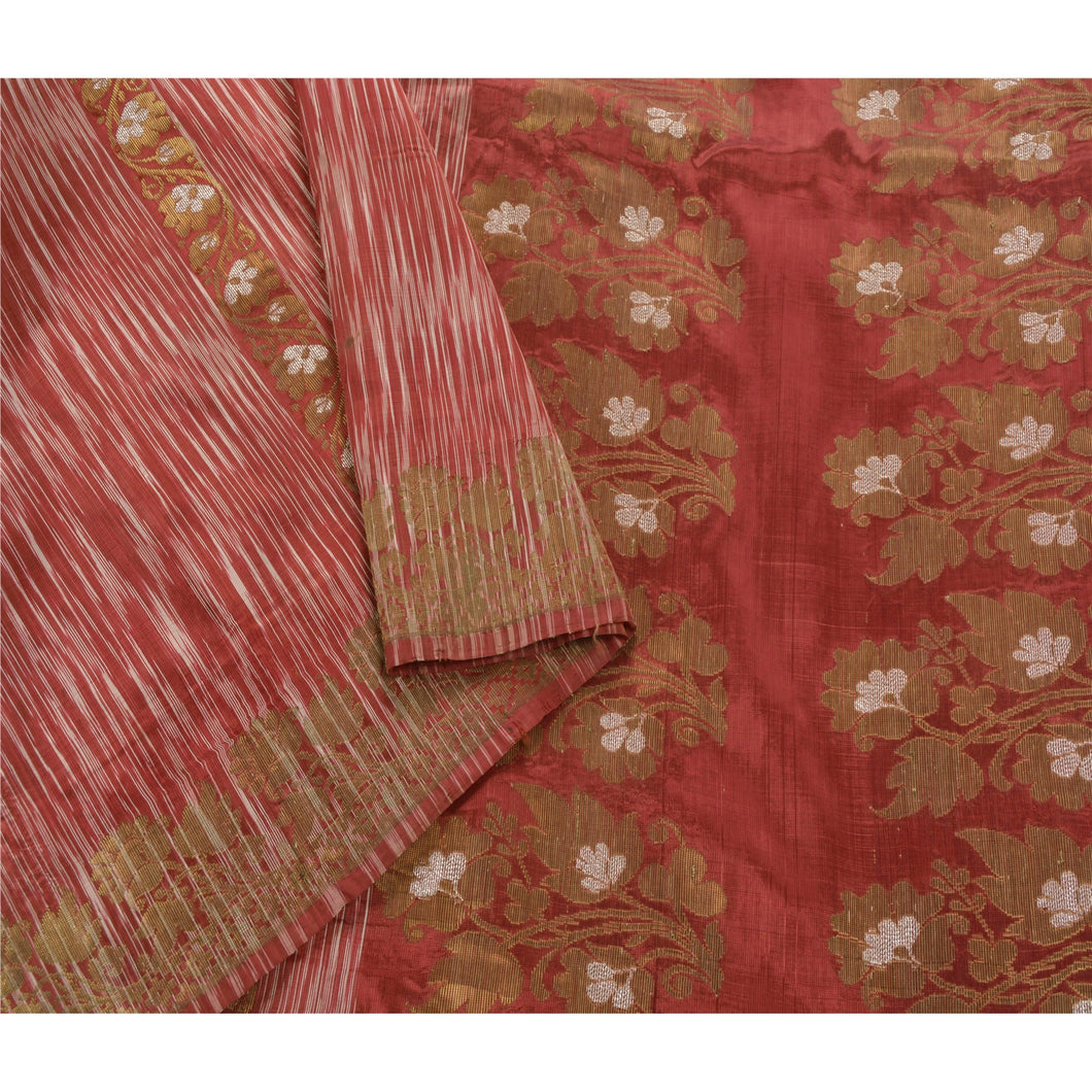 Sanskriti Vinatage Dark Red Saree Art Silk Woven Premium Sari Craft Zari Fabric