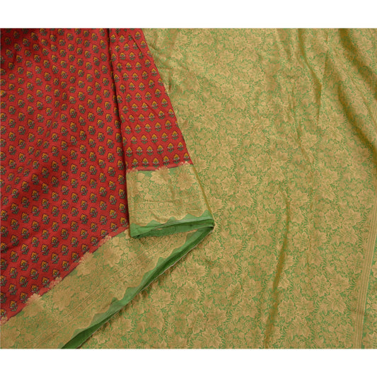 Sanskriti Vintage Dark Red Saree 100% Pure Silk Woven Craft Sustainable Fabric 5 Yard Sari