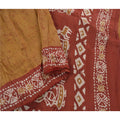 Sanskriti Vintage Brown Saree 100% Pure Silk Batik Work Craft Sustainable Fabric 5 Yd Sari