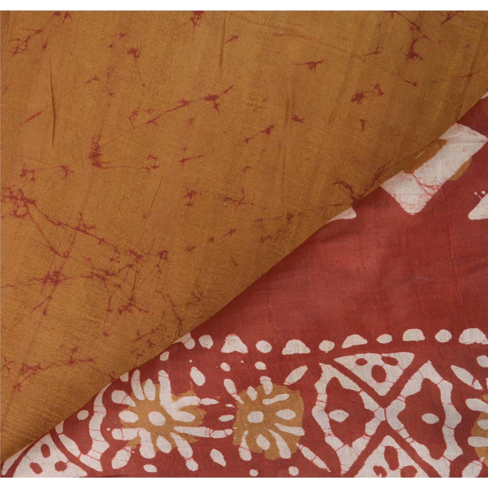 Sanskriti Vintage Brown Saree 100% Pure Silk Batik Work Craft Sustainable Fabric 5 Yd Sari