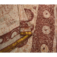 Load image into Gallery viewer, Brown Saree Pure Silk Batik Work Craft Fabric Zari Border Sari
