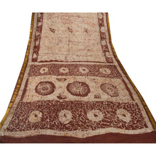Load image into Gallery viewer, Brown Saree Pure Silk Batik Work Craft Fabric Zari Border Sari
