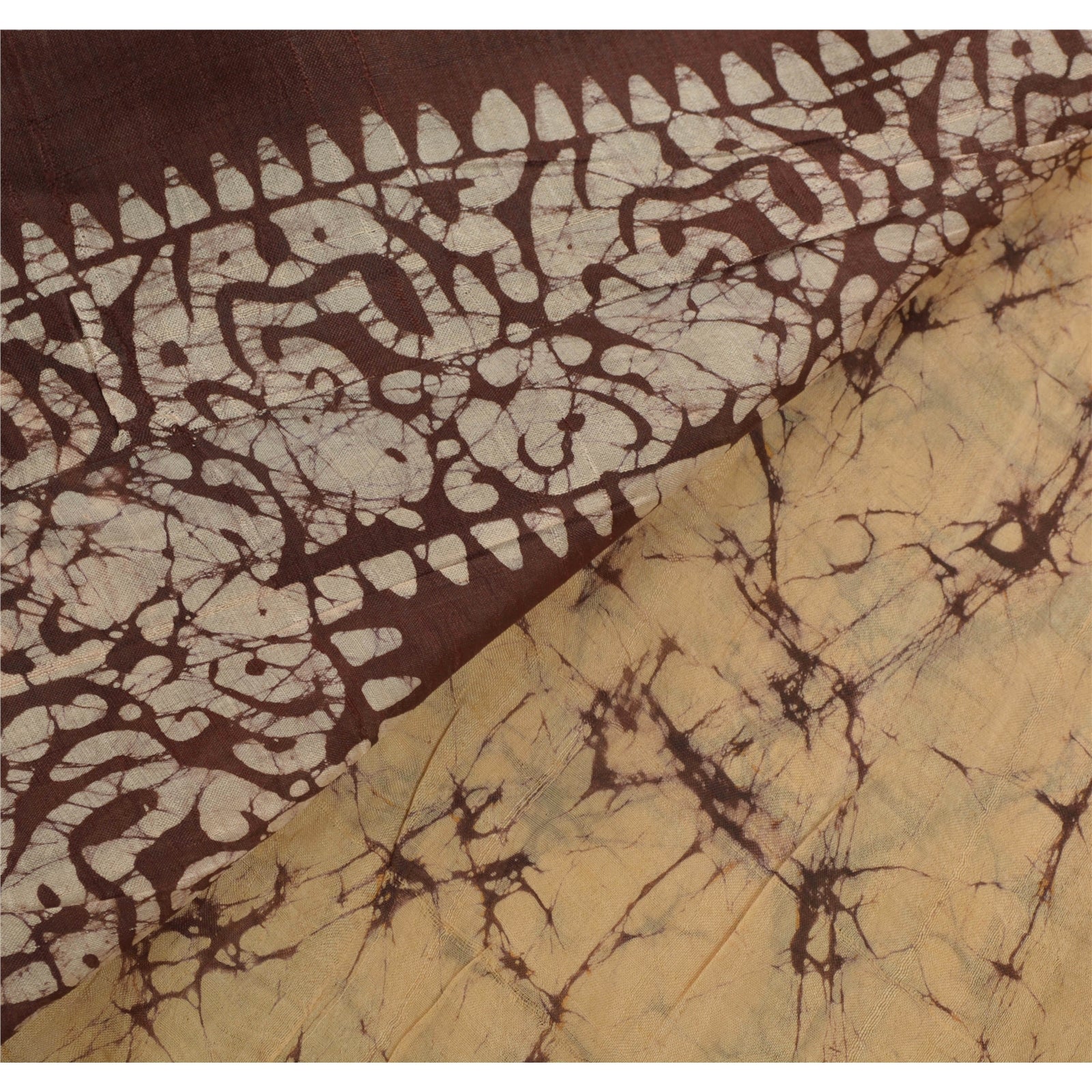 Санскрити Винтаж Крем Индийское Сари Чистый Шелк Батик Рабочее Сари Ремесло Экологичная Ткань