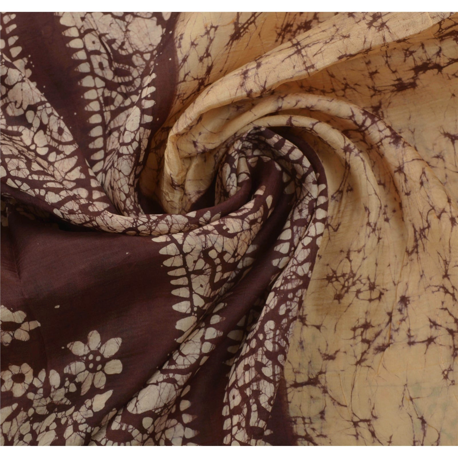 Санскрити Винтаж Крем Индийское Сари Чистый Шелк Батик Рабочее Сари Ремесло Экологичная Ткань