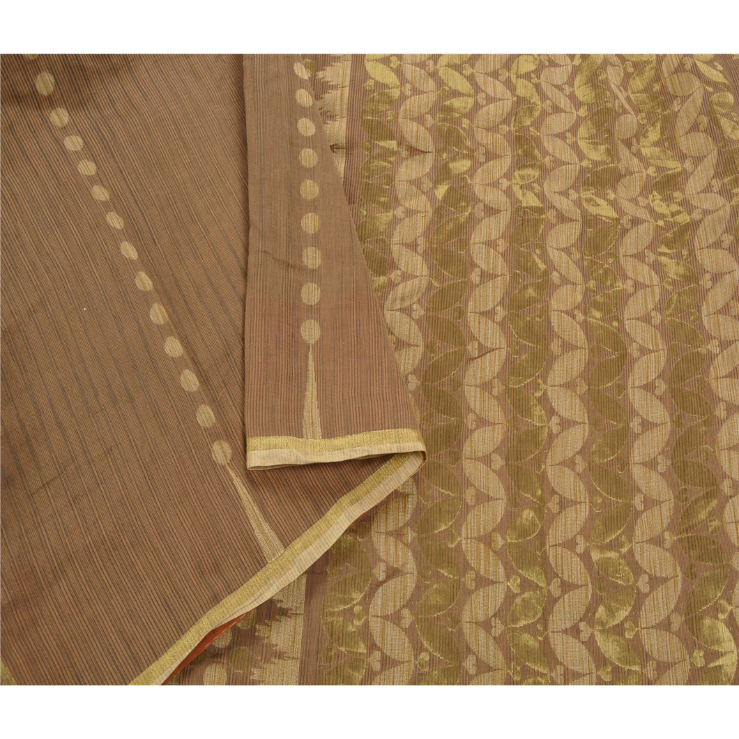 Brown Saree Art Silk Woven Craft Fabric Premium Paisley Sari