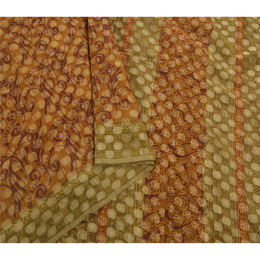 Sanskriti Vintage Saffron Saree Pure Georgette Silk Woven Bollywood Sari Sustainable Fabric