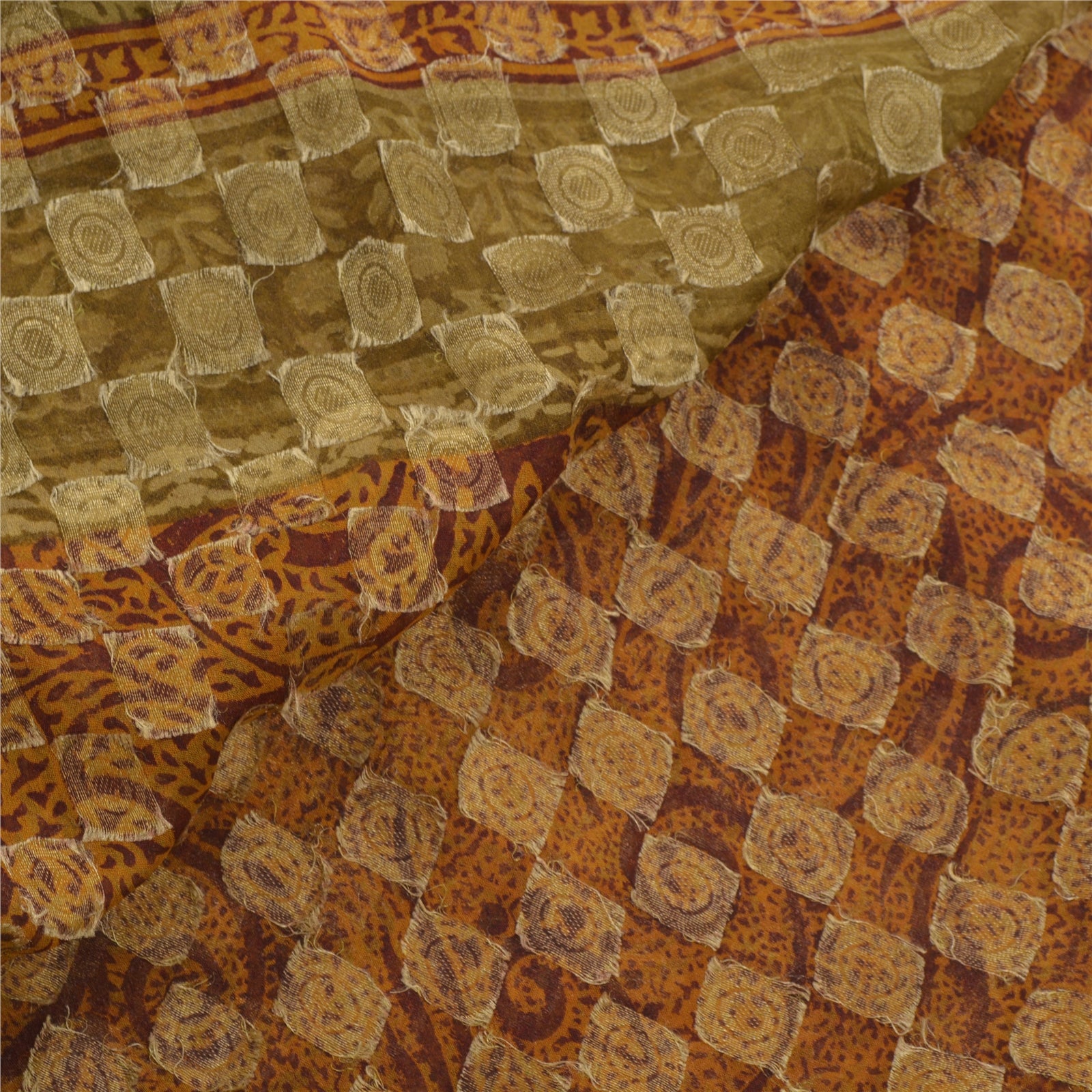 Санскритское винтажное шафрановое сари из чистого шелка-жоржета, сотканное из экологически чистой ткани для сари в Болливуде