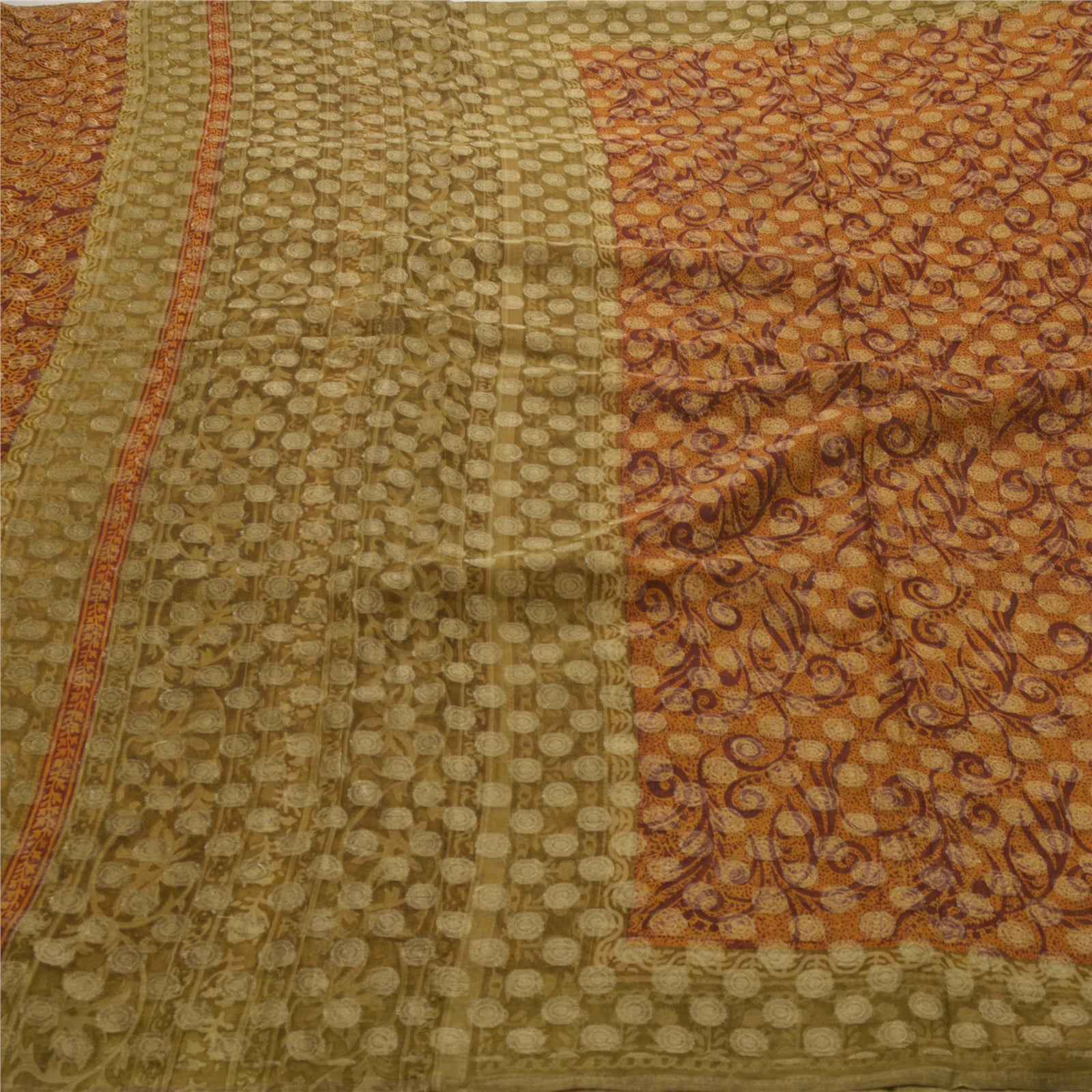 Санскритское винтажное шафрановое сари из чистого шелка-жоржета, сотканное из экологически чистой ткани для сари в Болливуде