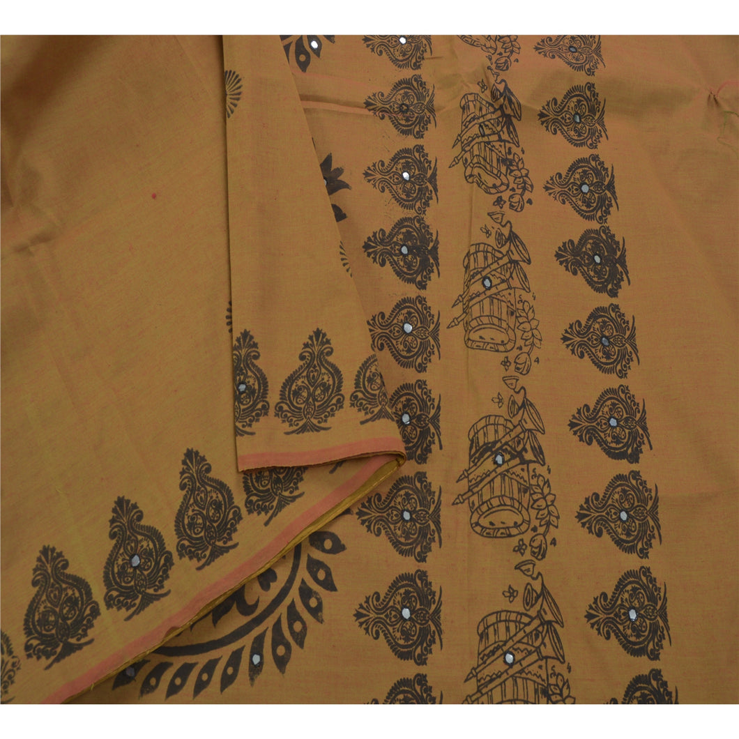 Sanskriti Vintage Green Saree Art Silk Hand Embroidered Craft Fabric 5 Yd Sari