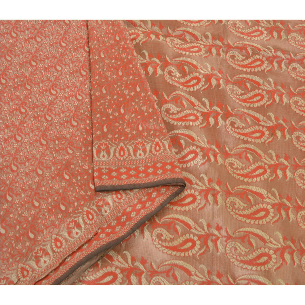 Sanskriti Vinatage Red Saree Art Silk Woven Craft Fabric Premium Paisley Sari