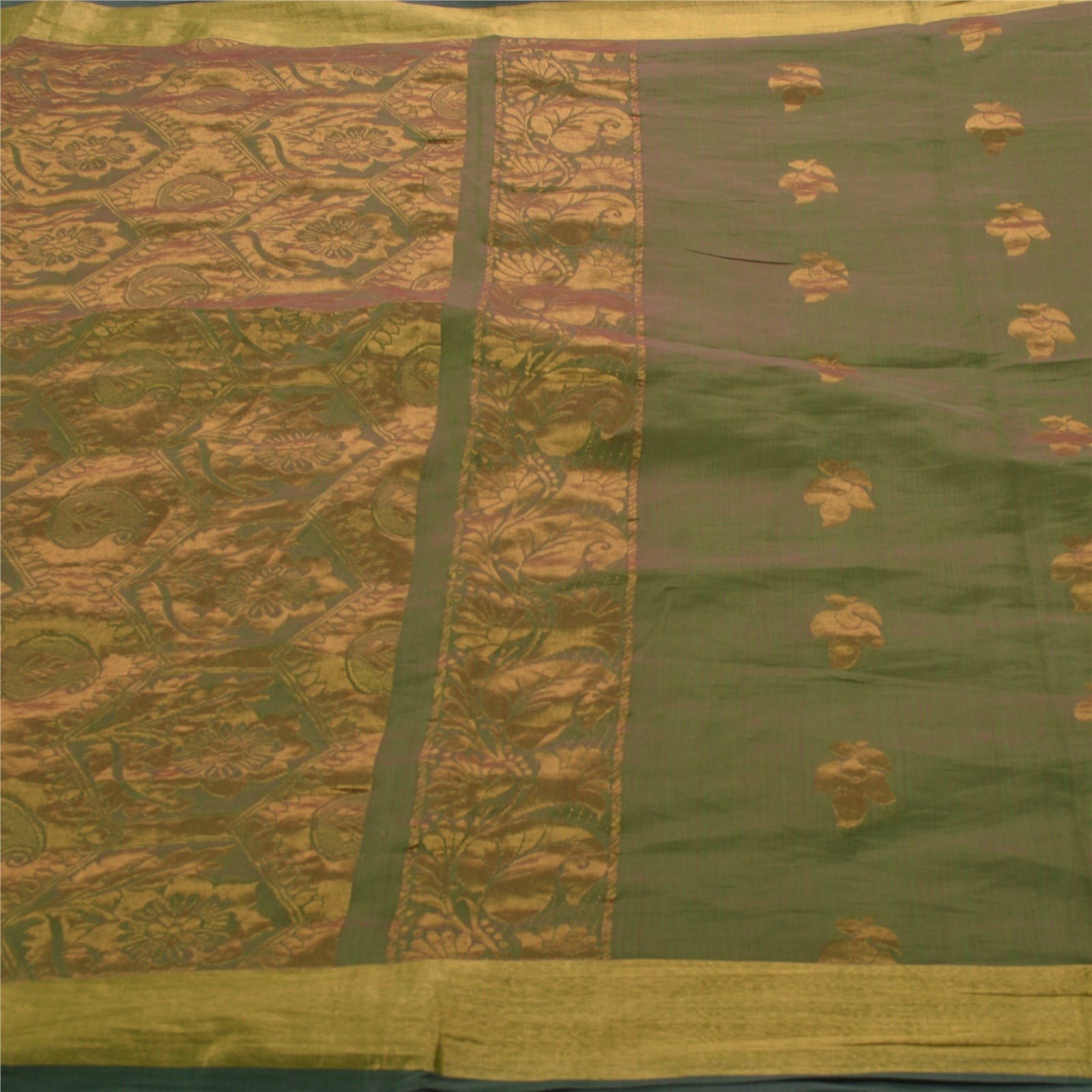 Санскритское винтажное зеленое индийское сари из искусственного шелка, парча, премиальные экологически чистые ткани, сари