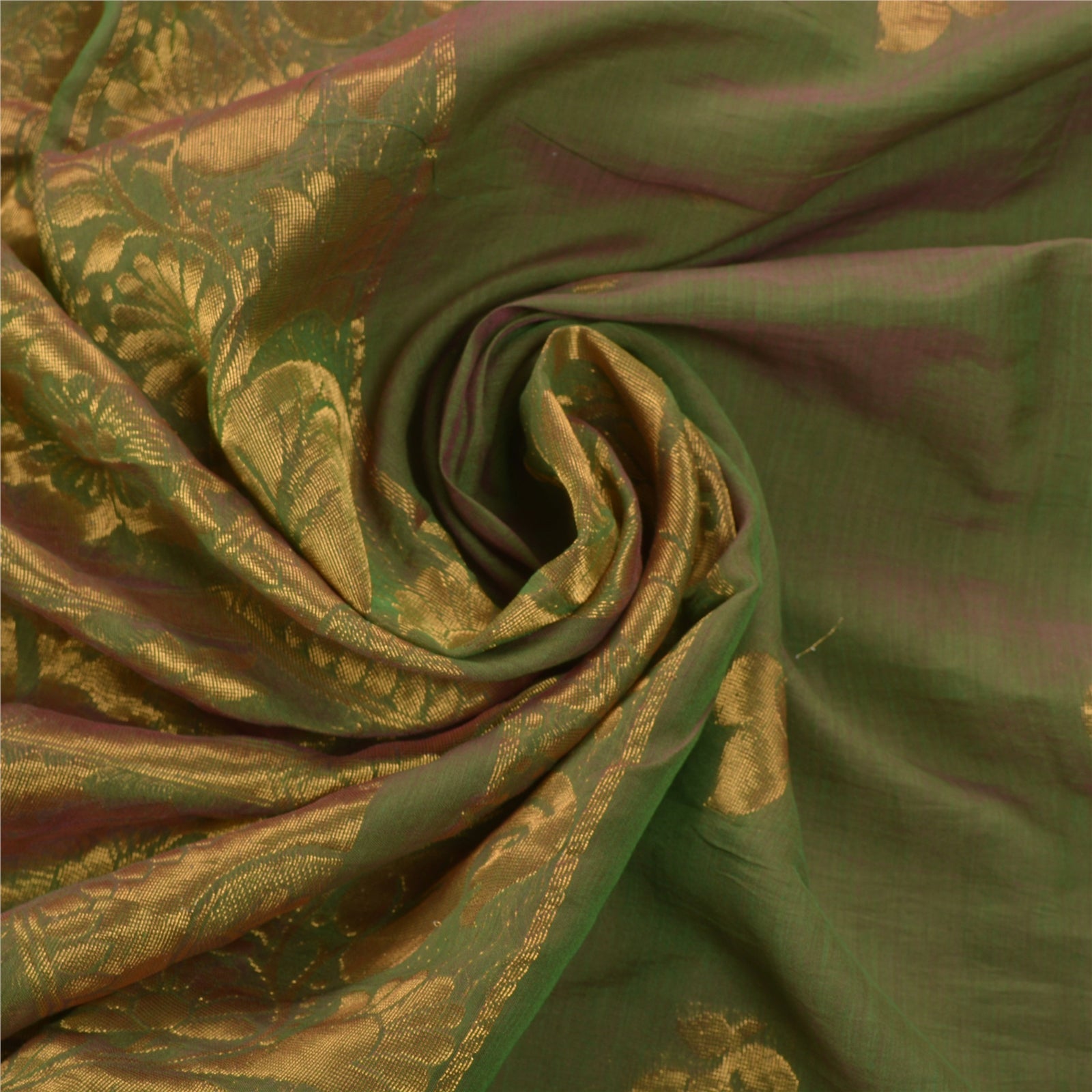 Санскритское винтажное зеленое индийское сари из искусственного шелка, парча, премиальные экологически чистые ткани, сари