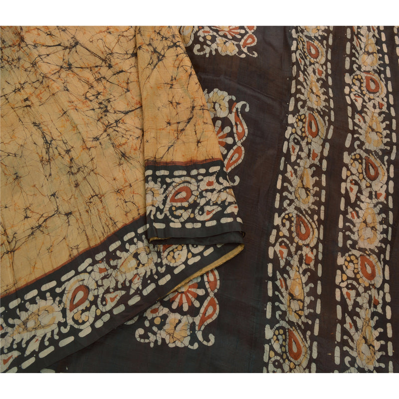 Сари Sanskriti Vintage Cream 100% чистый шелк батик работа рукоделие устойчивая ткань 5 ярдов сари