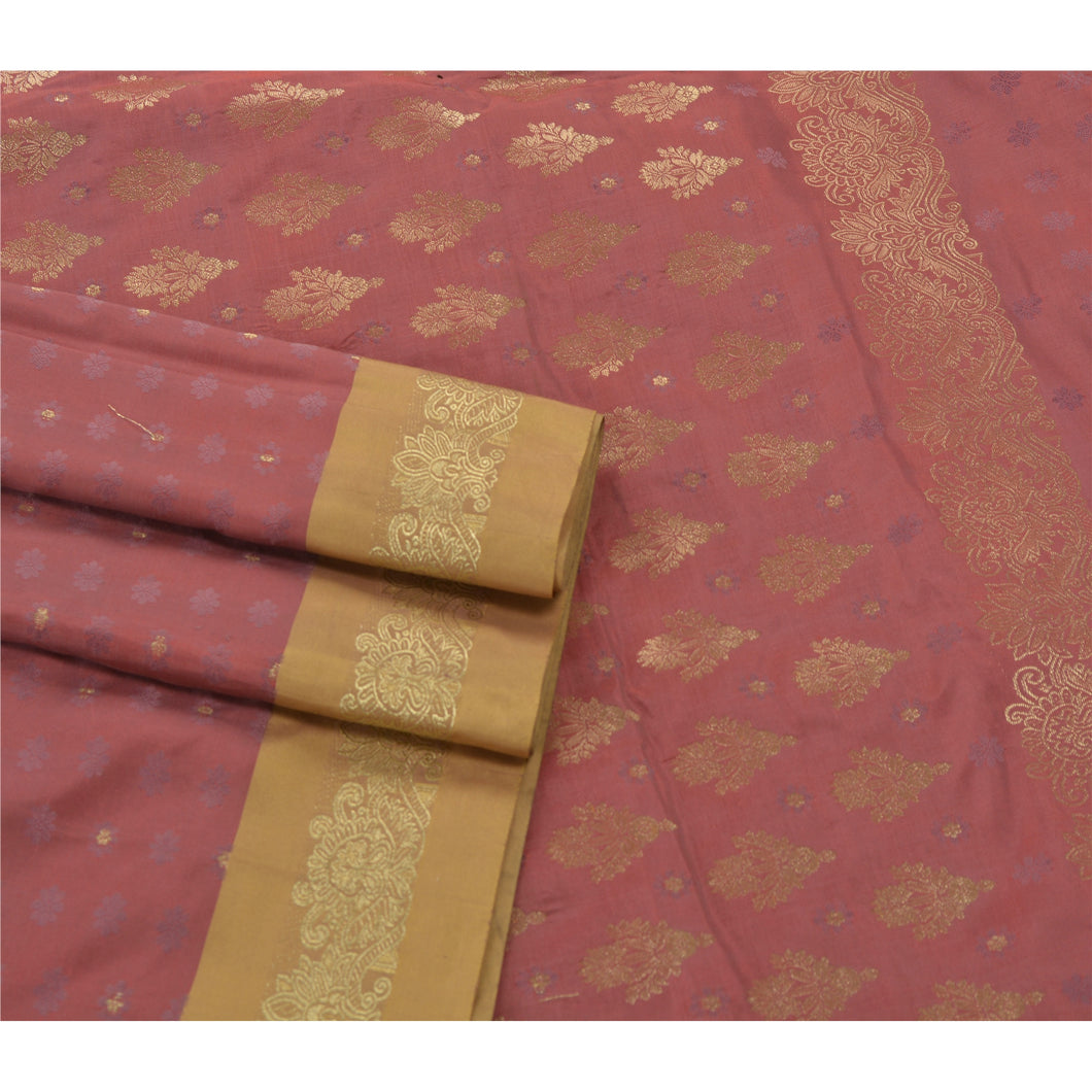 Sanskriti Vinatage Pink Saree Art Silk Woven Craft Fabric Premium Zari Work Sari