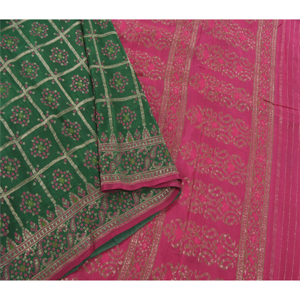 Sanskriti Vintage Green Saree 100% Pure Silk Woven Brocade Craft Sustainable Fabric Sari