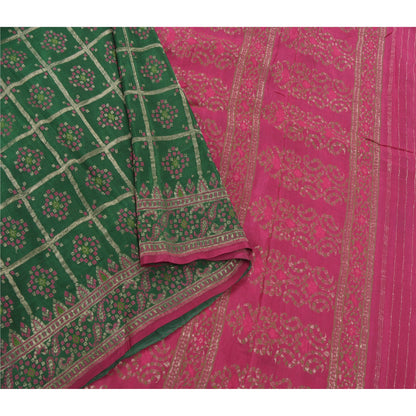 Sanskriti Vintage Green Saree 100% Pure Silk Woven Brocade Craft Sustainable Fabric Sari