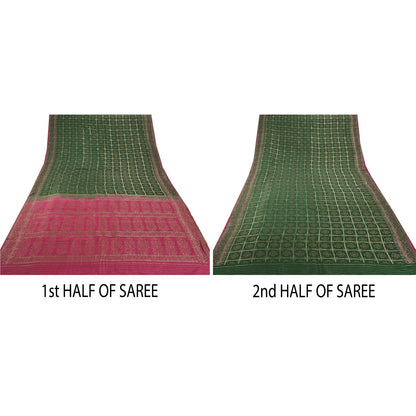 Sanskriti Vintage Green Saree 100% Pure Silk Woven Brocade Craft Sustainable Fabric Sari