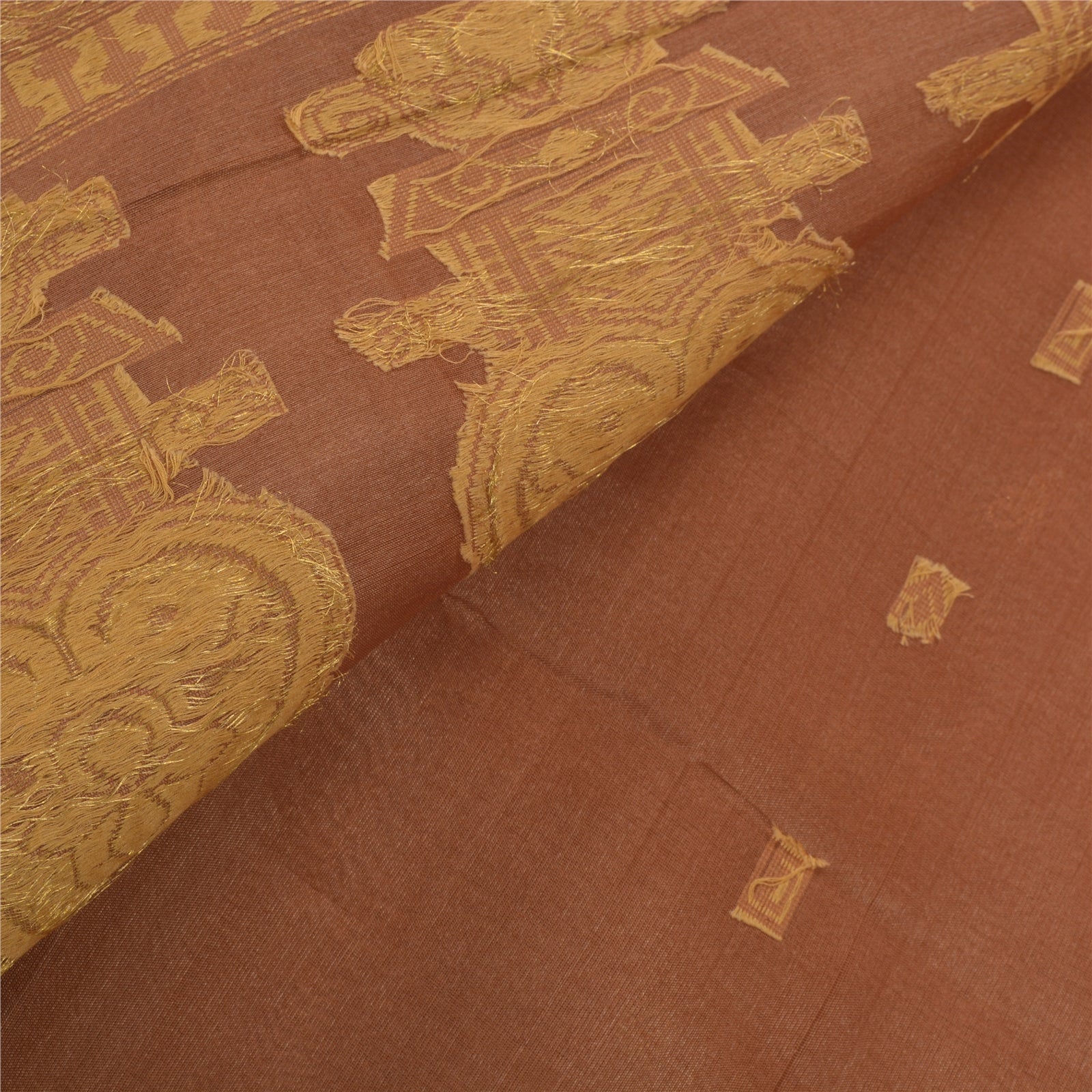Сари санскритского винтажного коричневого цвета из 100% натуральной органзы из шелка, тканое ремесленное экологически чистое сари
