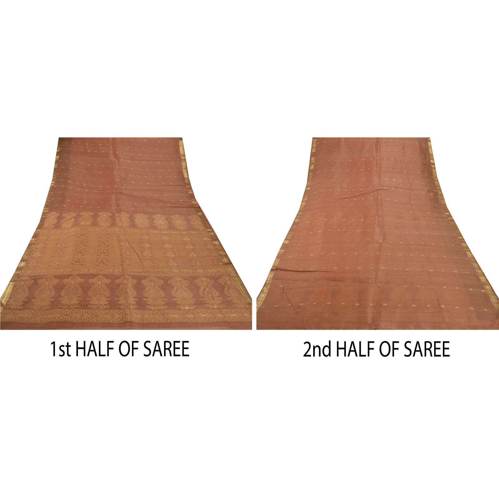 Сари санскритского винтажного коричневого цвета из 100% натуральной органзы из шелка, тканое ремесленное экологически чистое сари