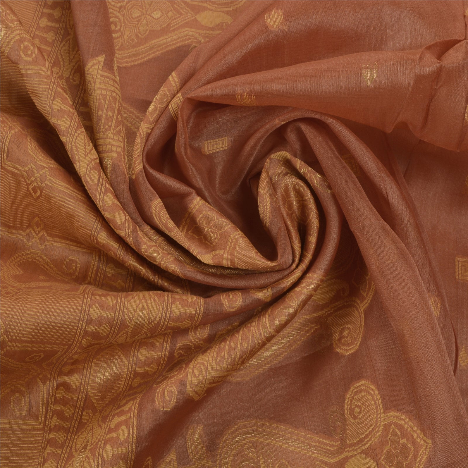 Сари санскритского винтажного коричневого цвета из 100% натуральной органзы из шелка, тканое ремесленное экологически чистое сари