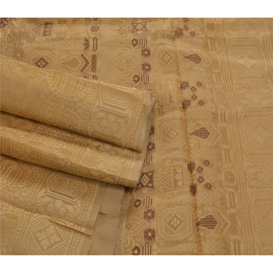 Sanskriti Vintage Grønne Sarier 100% Ren Organza Silke Vævet Håndværksmæssigt Bæredygtigt Stoff Sari