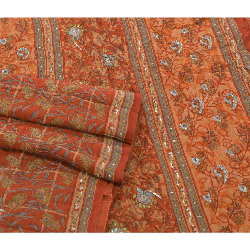 Sanskriti Vintage Saree Pure Georgette Silk Hand Beaded Fabric Premium Sari