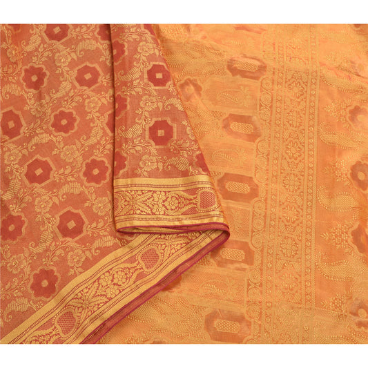 Sanskriti Vintage Orange Indian Sarees Art Silk Woven Craft Sustainable Fabric Premium Sari
