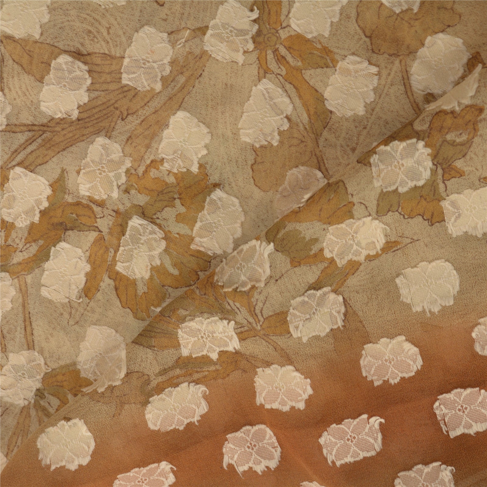 Сари из кремового винтажного сари Sanskriti из 100% чистого шелка-жоржета, тканое сари из экологически чистой ткани ручной работы