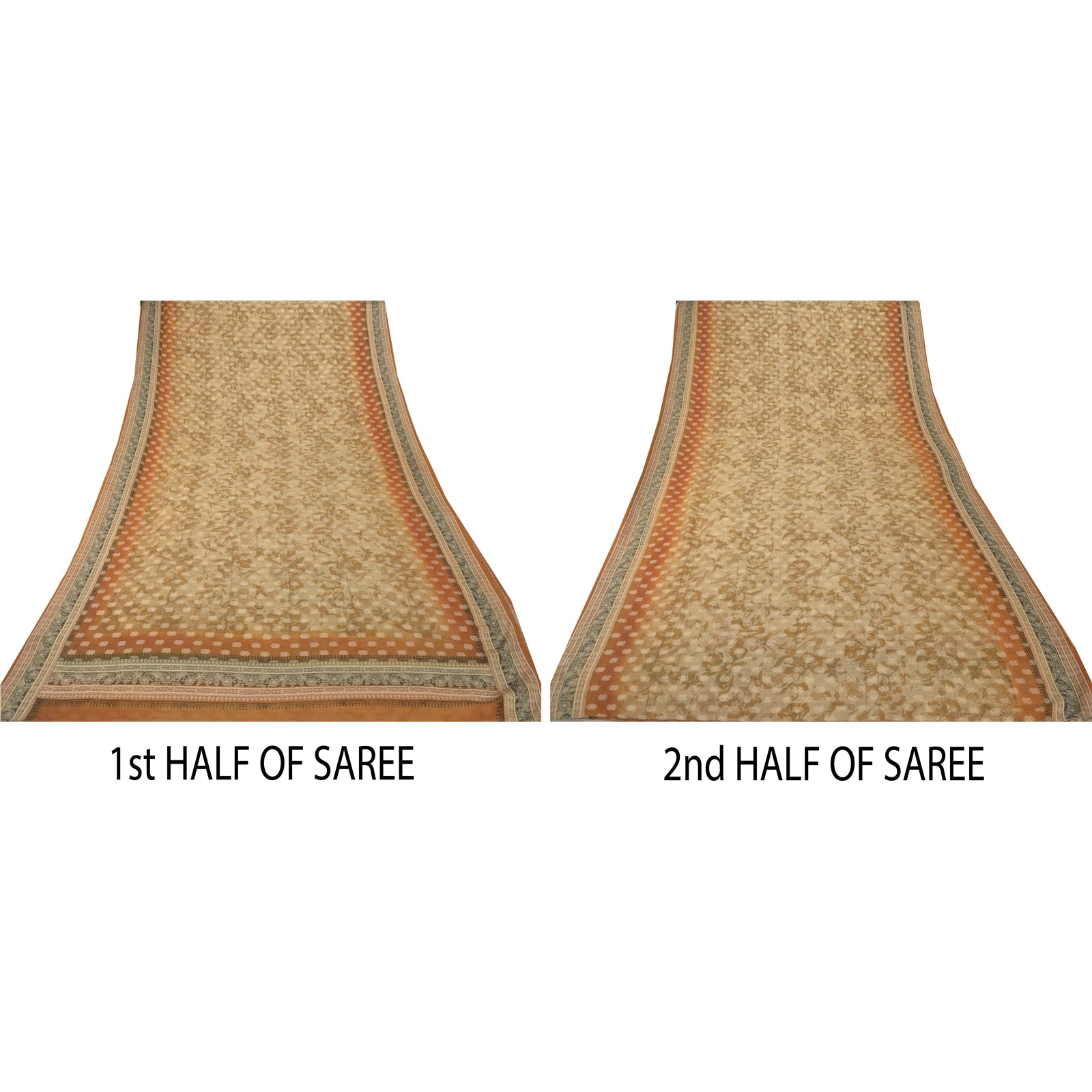 Сари из кремового винтажного сари Sanskriti из 100% чистого шелка-жоржета, тканое сари из экологически чистой ткани ручной работы