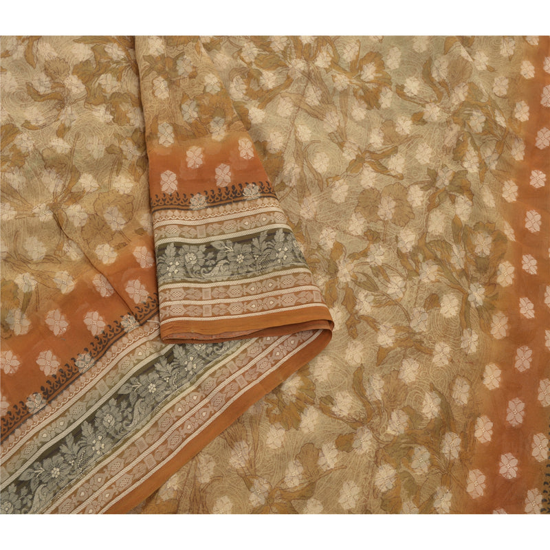 Sanskriti Vintage Cream Sarees 100% Pure Georgette Silk Woven Craft Sustainable Fabric Sari