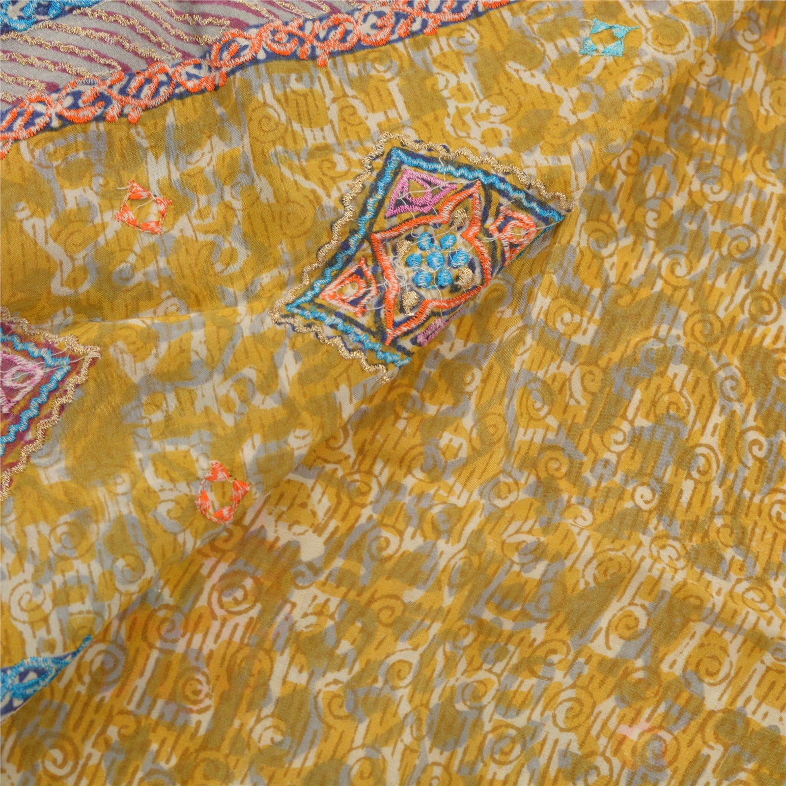 Сари Санскрити Винтаж Лимон Чистый Шелк Вышитый Премиум Экологичная Ткань 5 Ярдов Сари