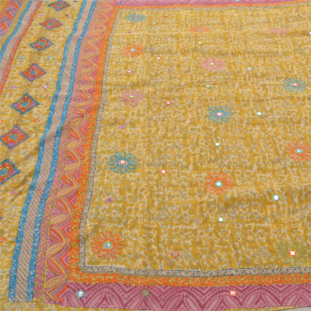 Сари Санскрити Винтаж Лимон Чистый Шелк Вышитый Премиум Экологичная Ткань 5 Ярдов Сари