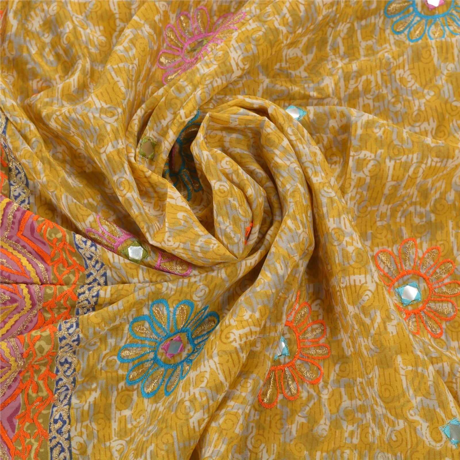 Сари Санскрити Винтаж Лимон Чистый Шелк Вышитый Премиум Экологичная Ткань 5 Ярдов Сари