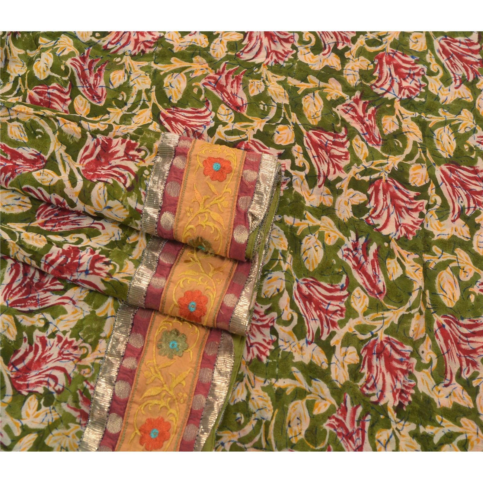 Сари Sanskriti Vintage Green Sarees Georgette с вышивкой из экологически чистой ткани премиум-класса с нашивками