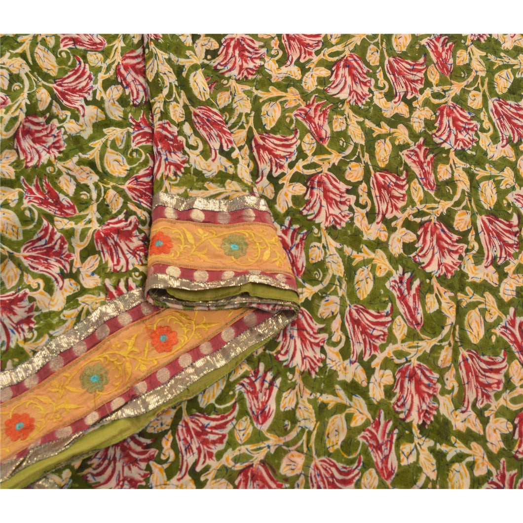 Sanskriti Vinatage Sanskriti Vintage Green Sarees Georgette Embroidered Premium Fabric Patch Sari